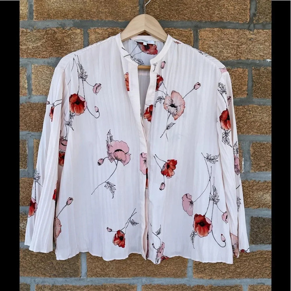 Vince Tossed Poppy Pleated Blouse small - Picture 1 of 10